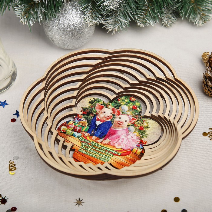 Сухарница «Хрюши под ёлкой», 19,5×19,5×4 см