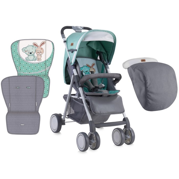 Коляска прогулочная Lorelli Aero с накидкой на ножки, Серо-Зелёный/ Grey&Green Friends 1704 378739