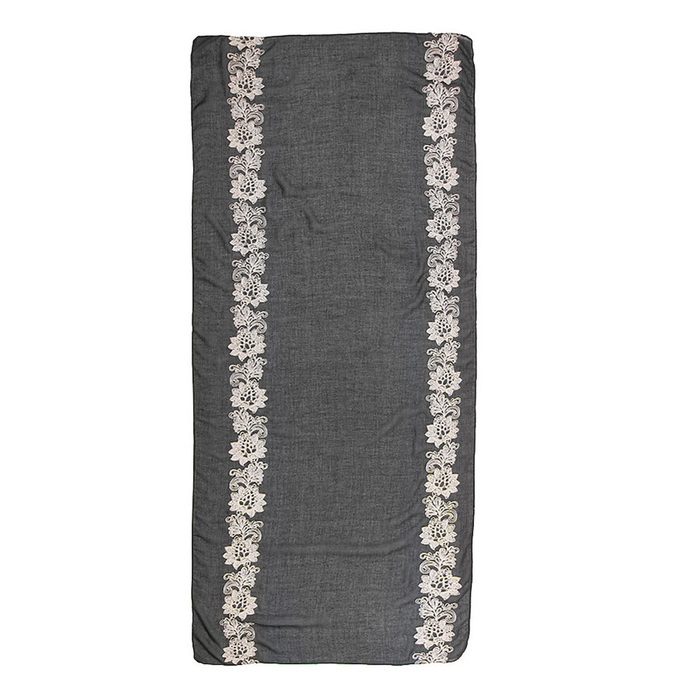 Палантин с вышивкой PC3942_1 цвет чёрный, р-р 70x180