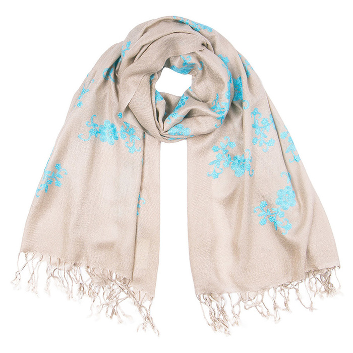 Палантин с вышивкой PC3889_C2 цвет молочный, р-р 70x180