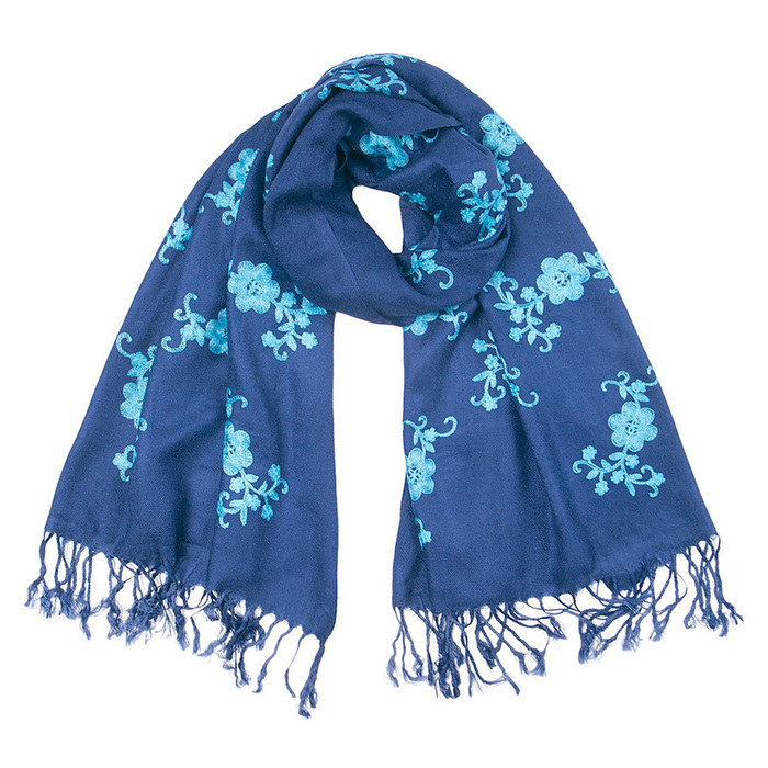 Палантин с вышивкой PC3889_C3 цвет синий, р-р 70x180