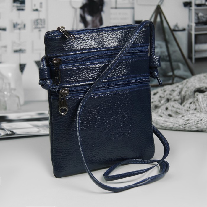 Сумка женская, отдел на молнии, 2 наружных кармана, длинный ремень, цвет синий