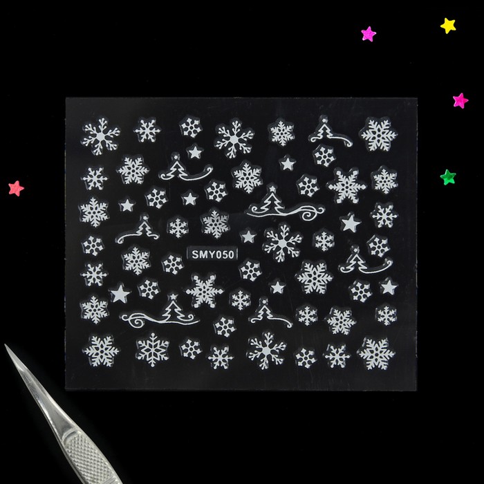 Наклейки для ногтей "Снежинки, ёлочки"