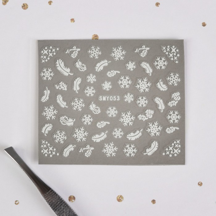 Наклейки для ногтей "Снежинки, пёрышки"