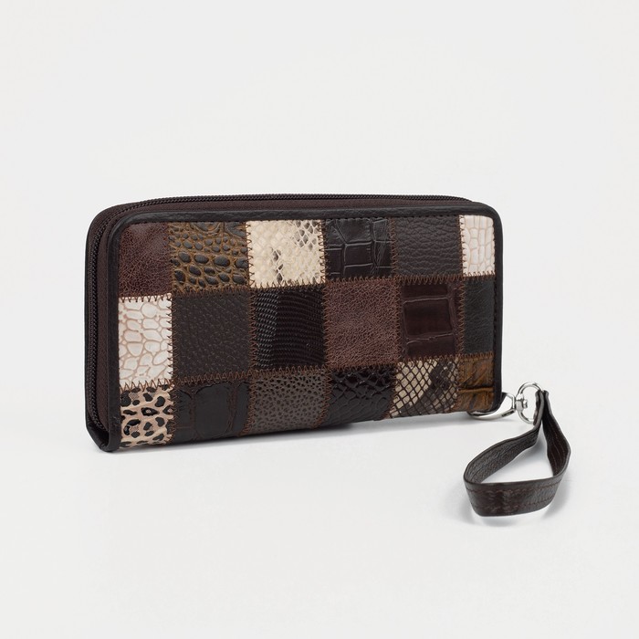 Кошелёк женский, 3 отдела, для карт, для монет, ручка, цвет коричневый