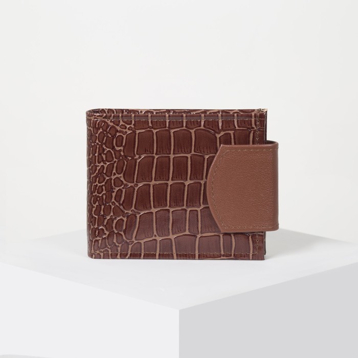 Портмоне, 2 отдела, для карт, для монет, крокодил, цвет коричневый