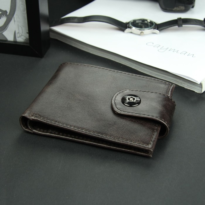 Портмоне мужское, 2 отдела, для карт, для монет, пулап, цвет чёрный