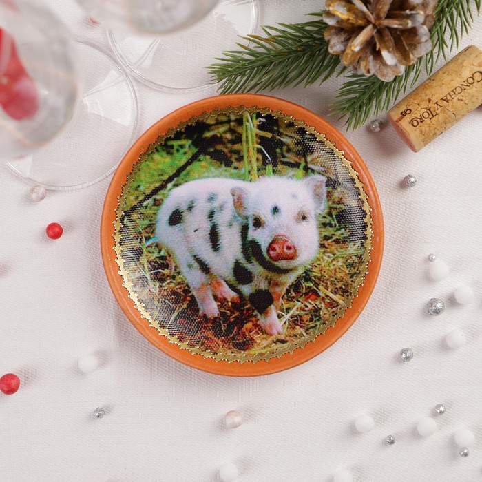 Декоративная тарелка «Свинка», на холсте, настенная, D=11,5 см