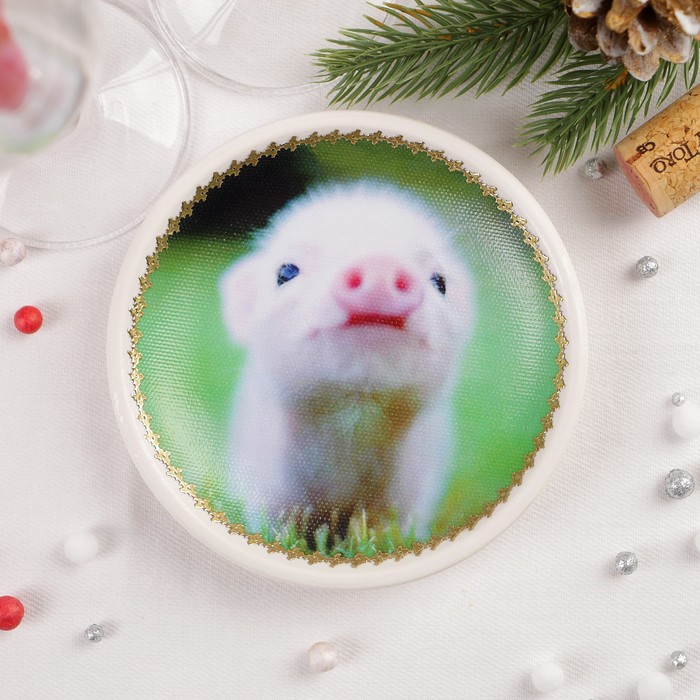 Декоративная тарелка «Счастливый пятачок», на холсте, настенная, D=11,5 см