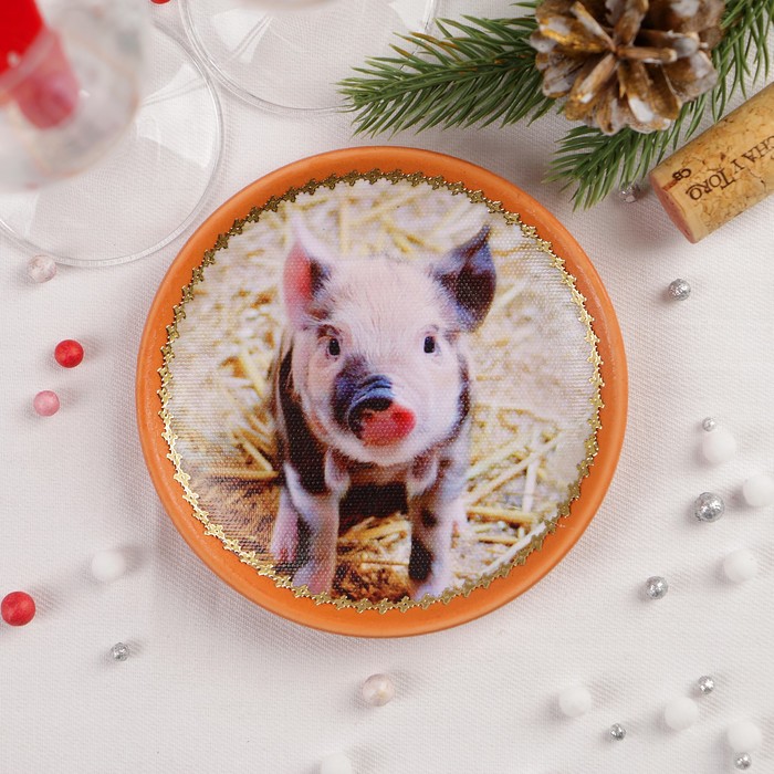 Декоративная тарелка «Пятнистый поросёнок», на холсте, настенная, D=11,5 см