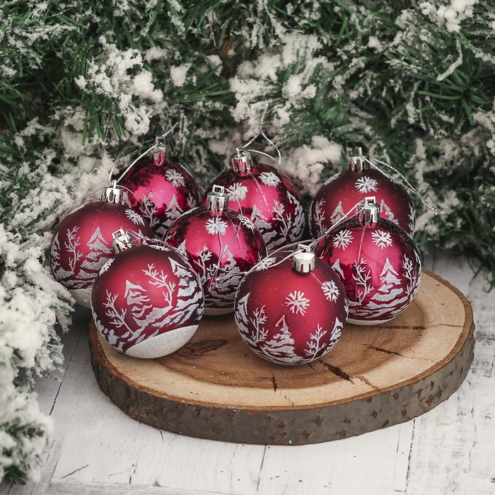 Набор шаров пластик d-6 см 8 шт "Лесная красавица" бордо