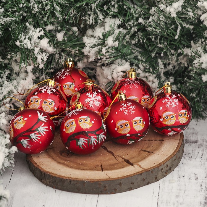 Набор шаров пластик d-6 см 8 шт "Совята" красный