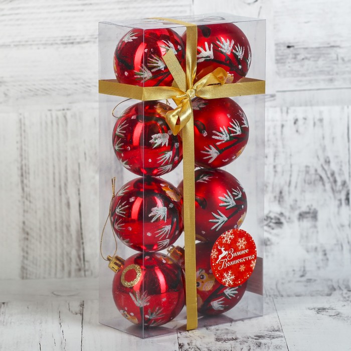 Набор шаров пластик d-6 см 8 шт "Совята" красный