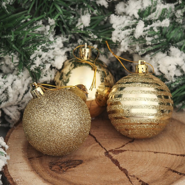 Набор шаров пластик d-6 см 24 шт "Ифе" золото