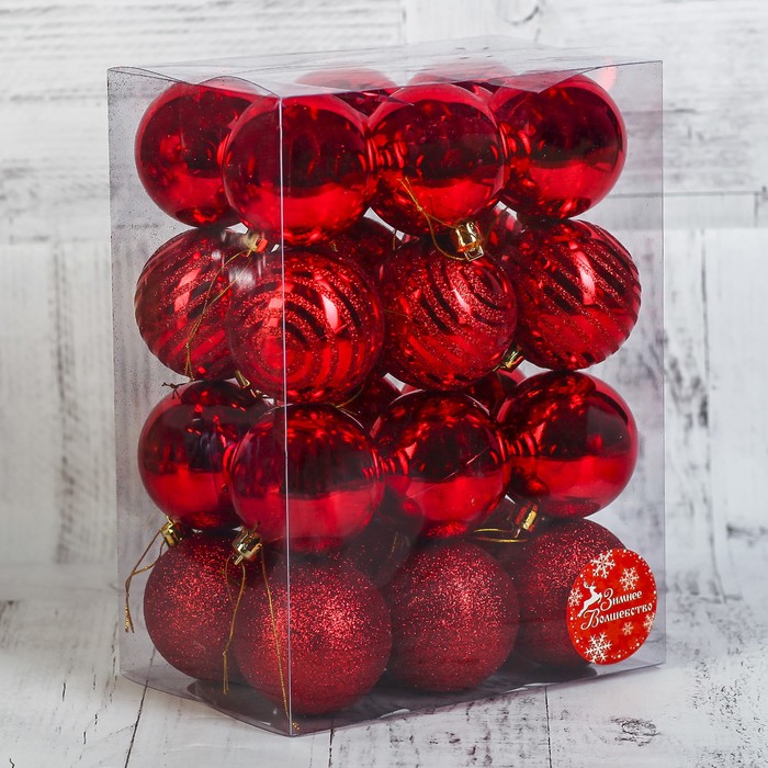 Набор шаров пластик d-6 см 24 шт "Ифе" красный