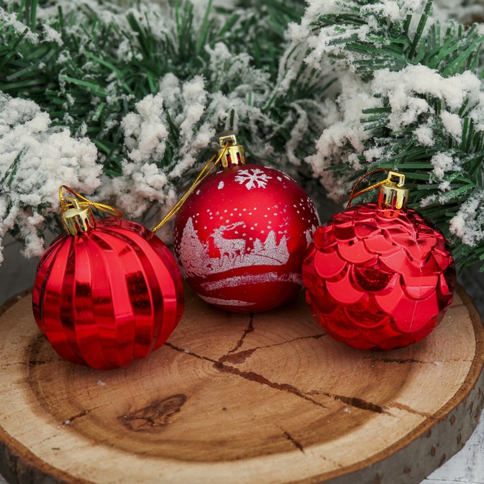 Набор шаров пластик d-6 см 12 шт "Элит" красный