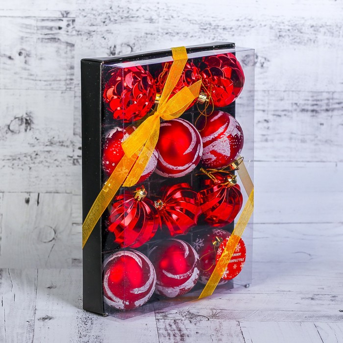 Набор шаров пластик d-6 см 12 шт "Элит" красный