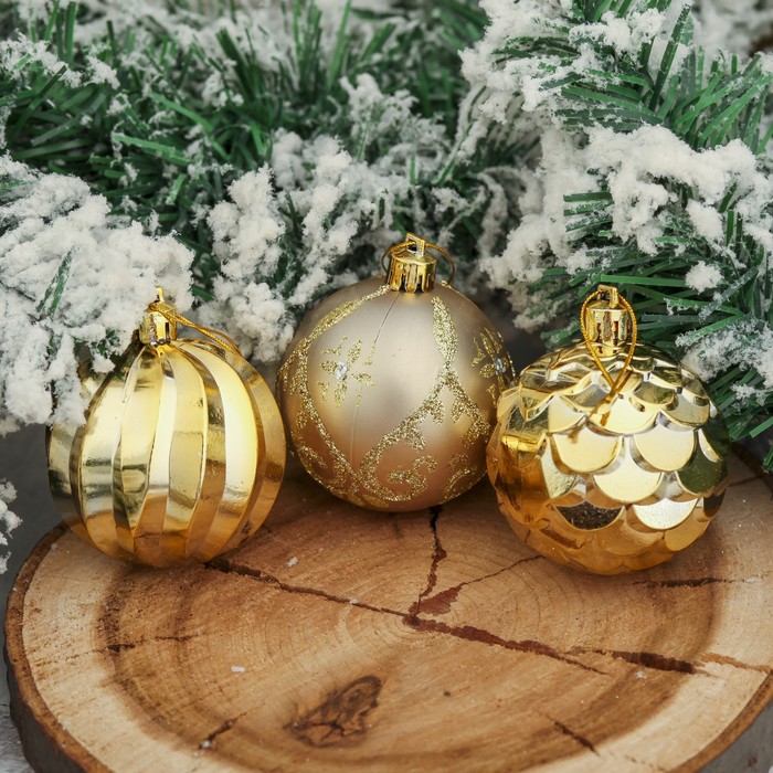 Набор шаров пластик d-6 см 12 шт "Элит" золото