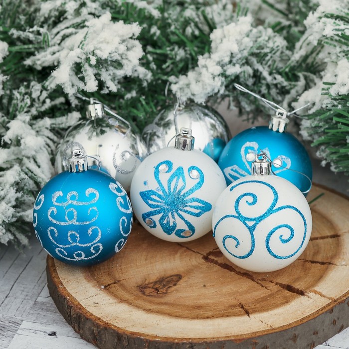 Набор шаров пластик d-6 см 12 шт "Элит" бело-голубой