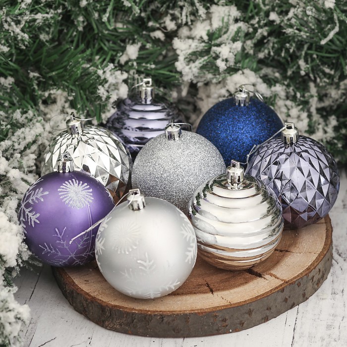 Набор шаров пластик d-7 см 16 шт "Серпантин" серебро-фиолет