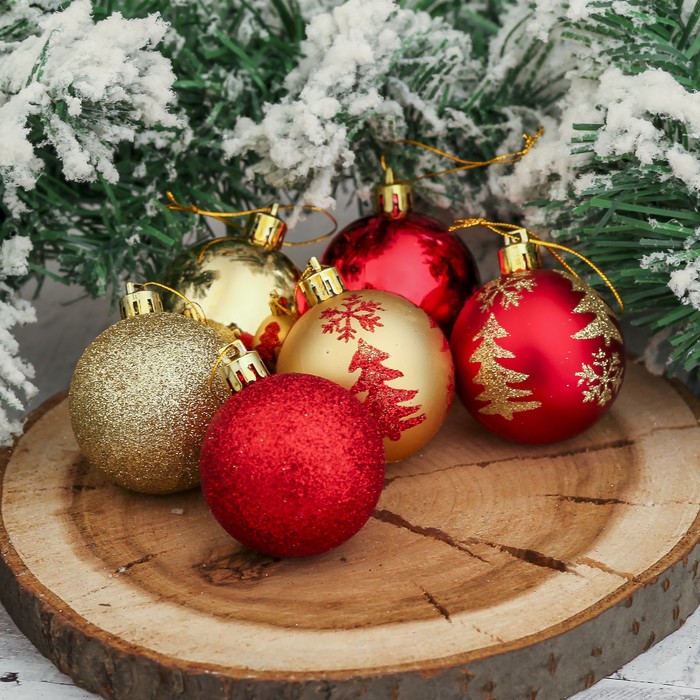 Набор шаров пластик d-5 см 17 шт "Елочка" золото-красный