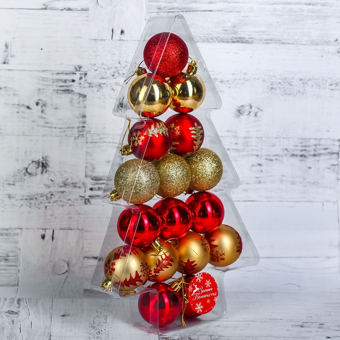 Набор шаров пластик d-5 см 17 шт "Елочка" золото-красный