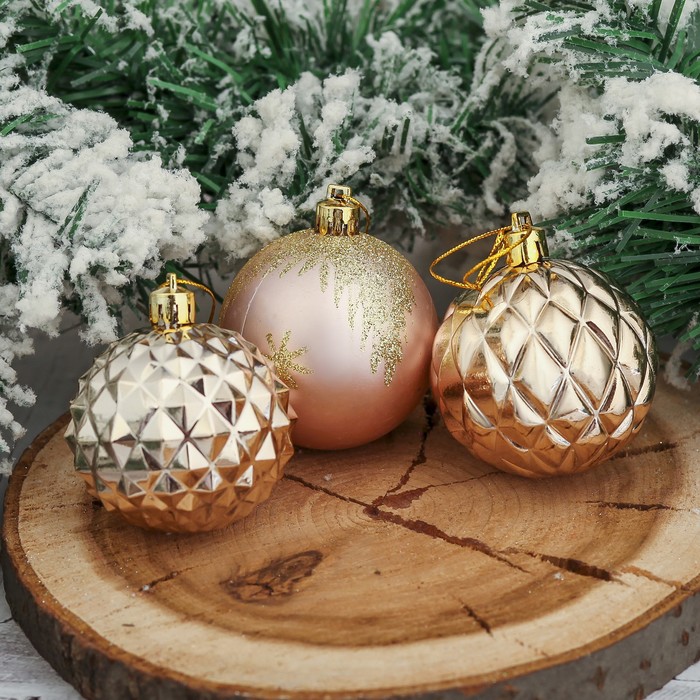 Набор шаров пластик d-6 см 9 шт "Мерит" золото