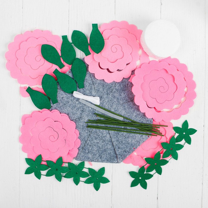 Набор для создания букета из фетра "Розы", цвет розовый