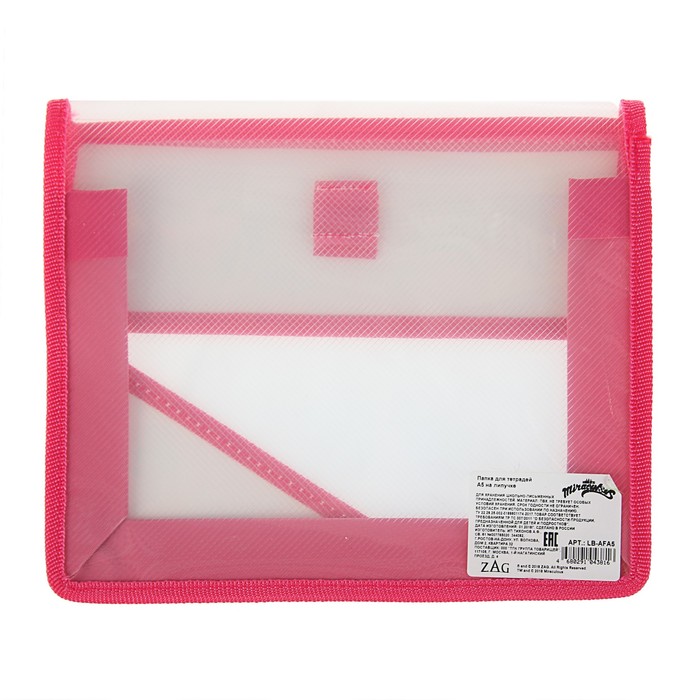 Папка для тетрадей А5, клапан на липучке, пластиковая LadyBug