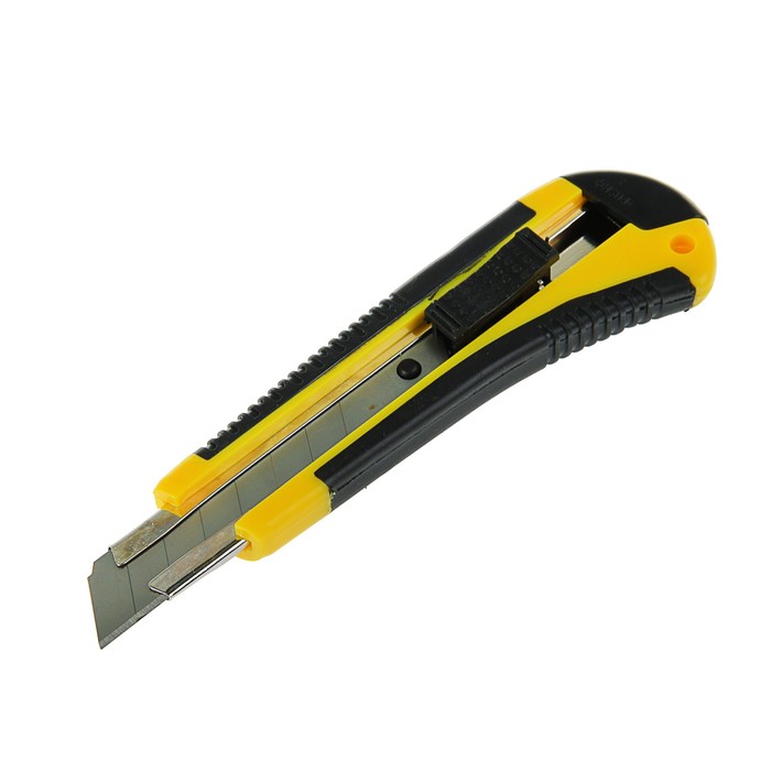 Нож универсальный BOHRER, прорезиненный корпус, квадратный фиксатор, усиленный, 18 мм