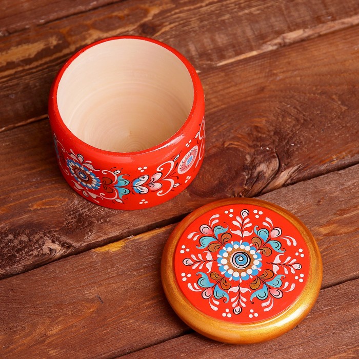 Шкатулка, 10×10×7,5 см, шенкурская роспись, красная