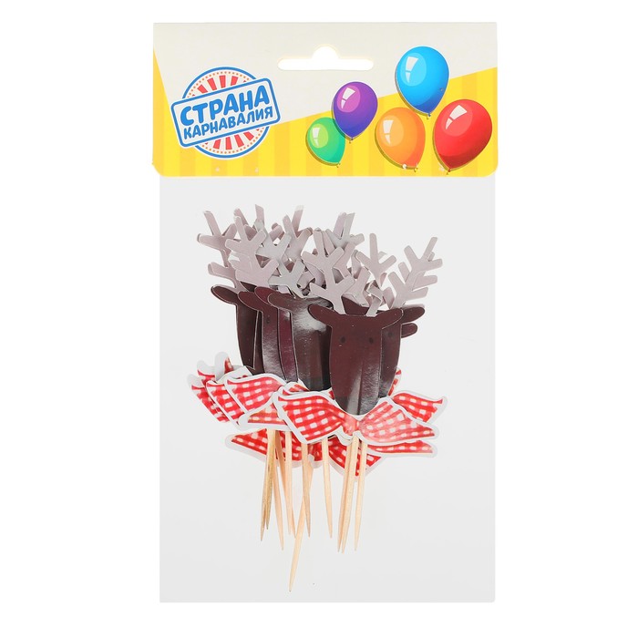 Шпажки для канапе "Лось с бантом" (набор 12 шт)