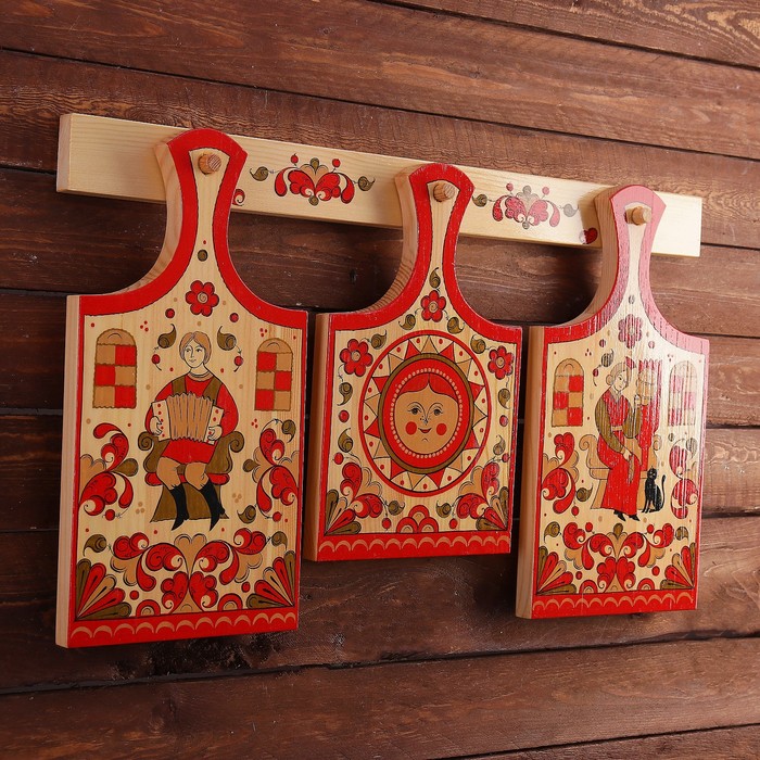 Набор досок разделочных, 4 предмета, 57×35 см, шенкурская роспись,