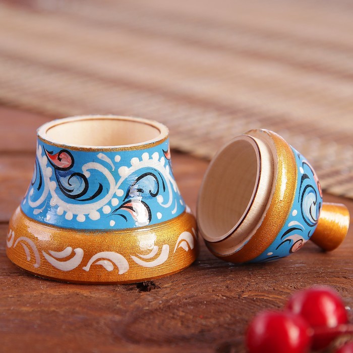 Солонка «Колокольчик», 5,5×5,5×8,5 см, шенкурская роспись, синяя