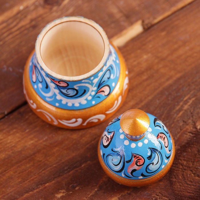 Солонка «Колокольчик», 5,5×5,5×8,5 см, шенкурская роспись, синяя