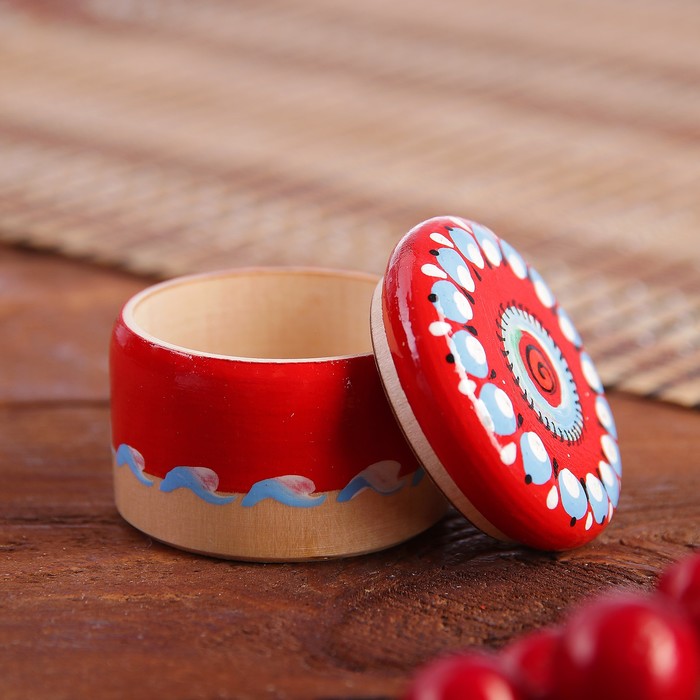 Солонка, 4,5×4,5×3,5 см, шенкурская роспись, красная