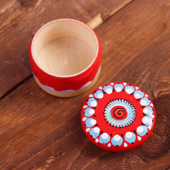 Солонка, 4,5×4,5×3,5 см, шенкурская роспись, красная