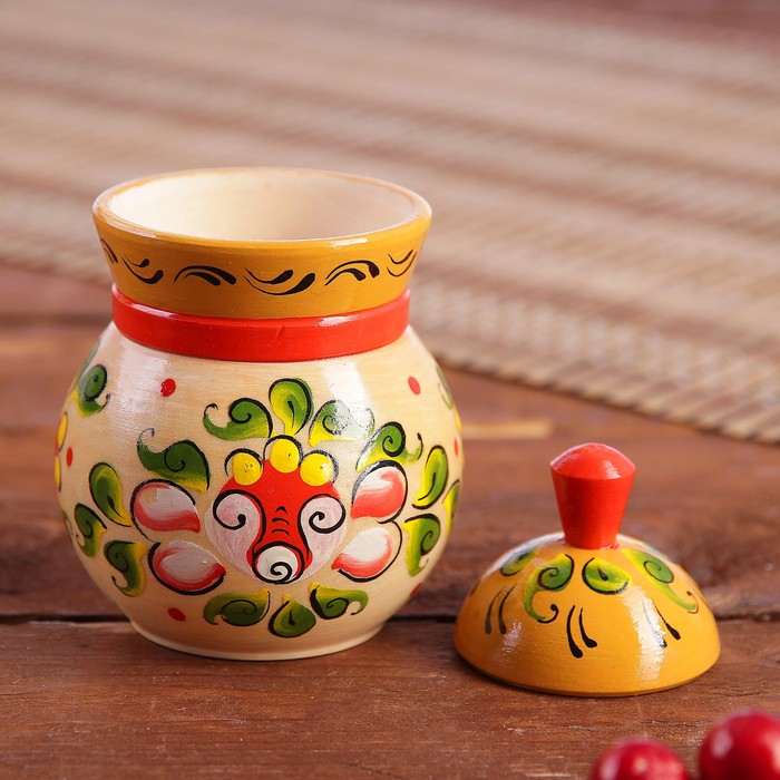 Солонка, 7×7×10 см, онежская роспись