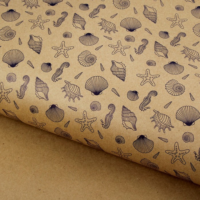 Бумага упаковочная крафт "Ракушки", 0,72 х 10 м, 70 гр