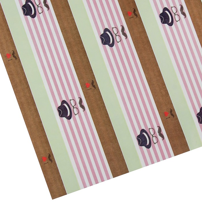 Бумага упаковочная крафт "Усы в шляпе", 0,5 х 10 м, 70 гр