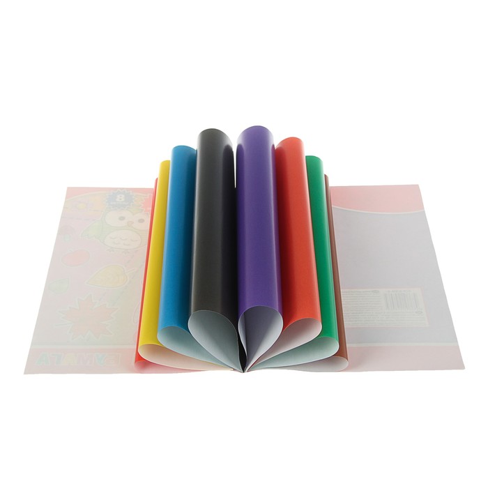 Бумага цветная А4, 8 листов, 8 цветов "Совы", односторонняя мелованная