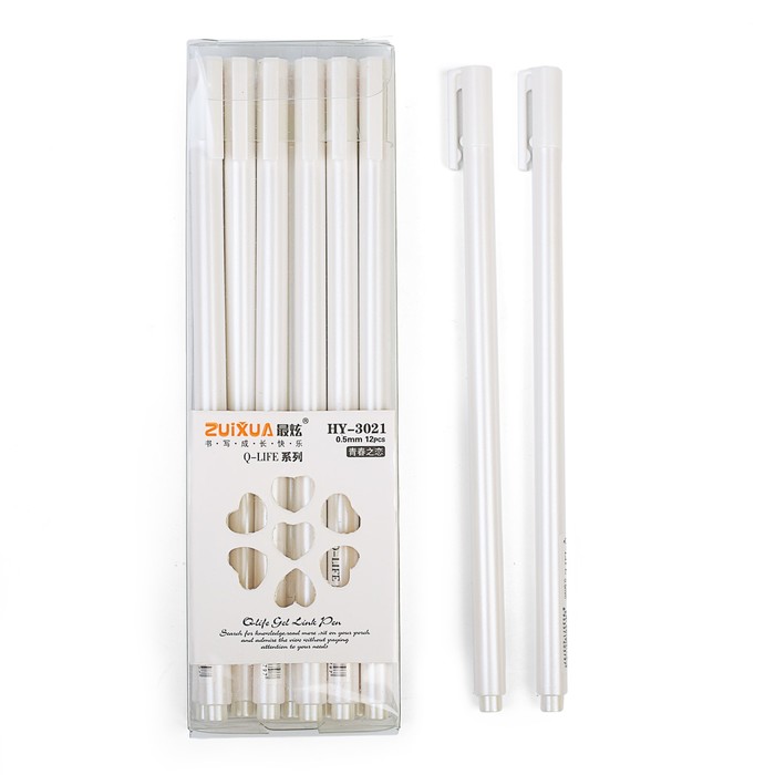 Ручка гелевая 0,5мм черная корпус Перламутр белый