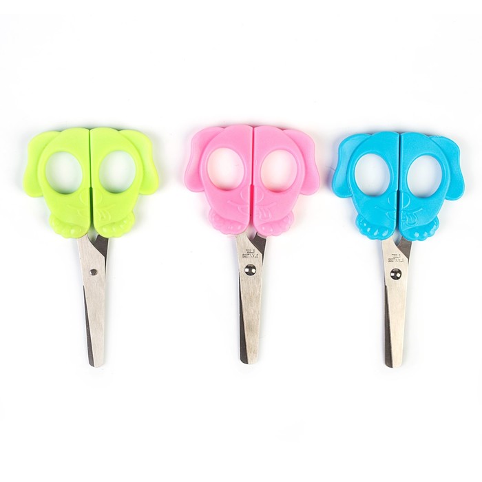 Ножницы 12см пластиковые ручки Собачка, закругленные концы лезвий, МИКС в картонной коробке 357511