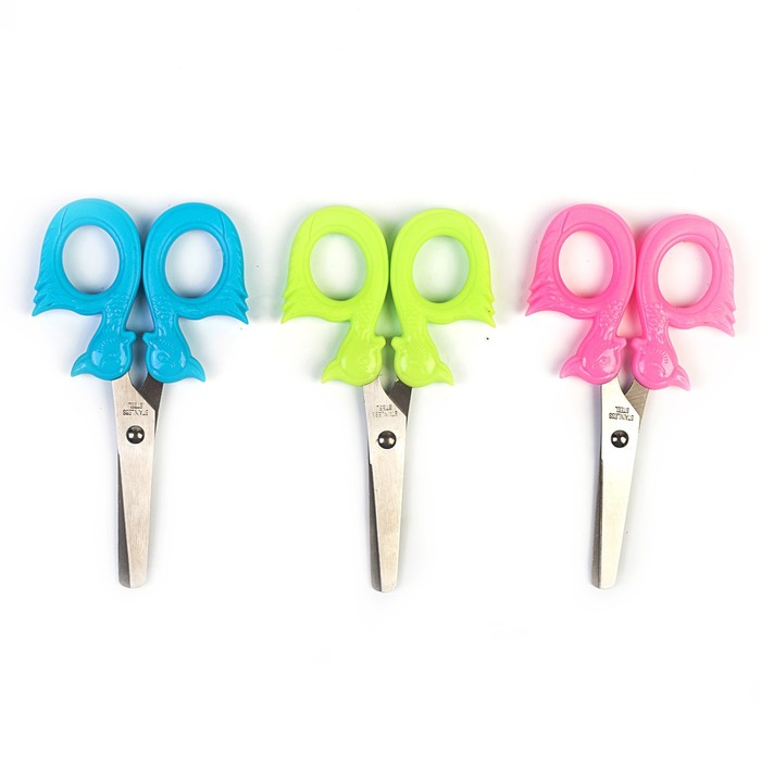 Ножницы 12см пластиковые ручки Уточки, закругленные концы лезвий, МИКС в картонной коробке