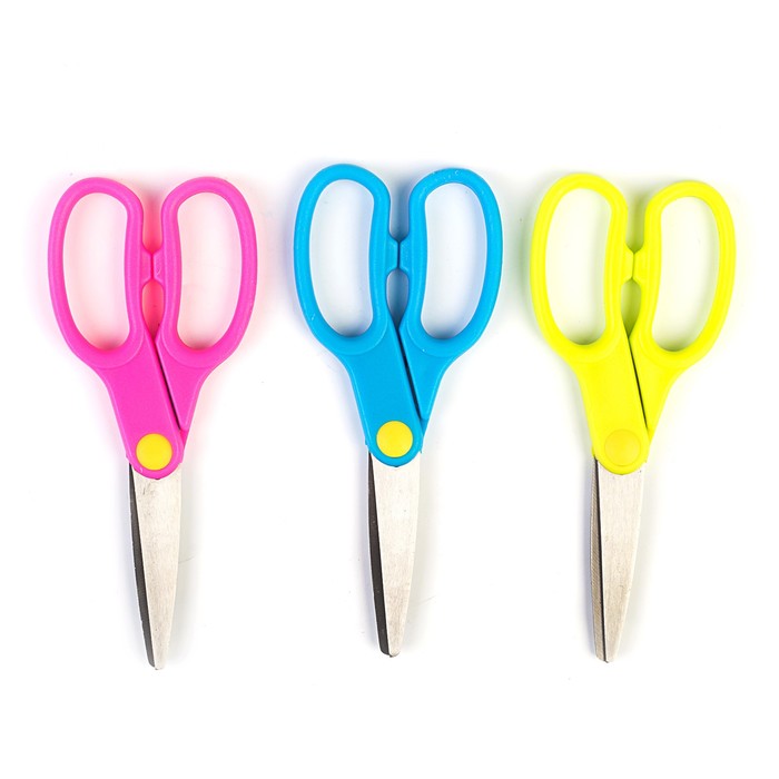 Ножницы 13см пластиковые ручки, закругленные концы лезвий, МИКС в картонной коробке