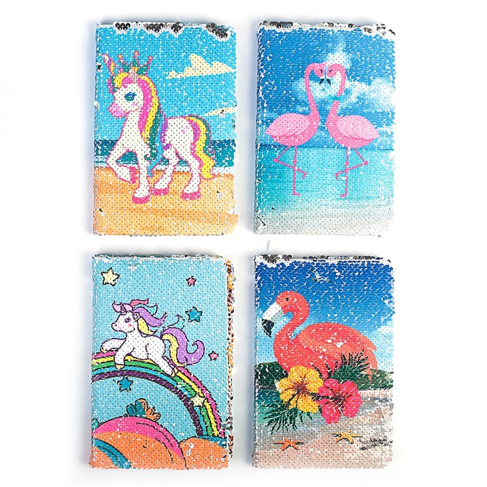 Записная книжка подарочная формат А5 80 листов линия Пайетки с рисунком МИКС