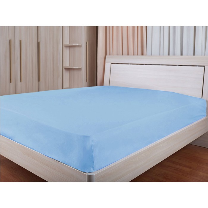 Простыня, размер 215х220 см, голубой, сатин