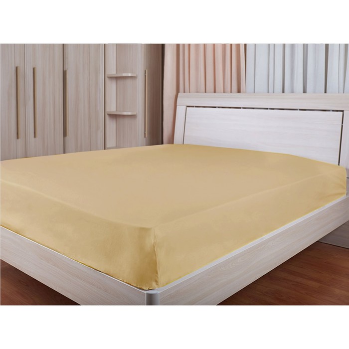 Простыня, размер 220х240 см, бежевый, сатин