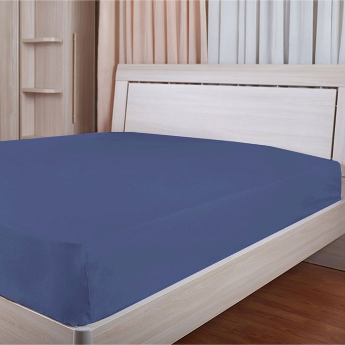 Простыня, размер 240х260 см, синий, сатин