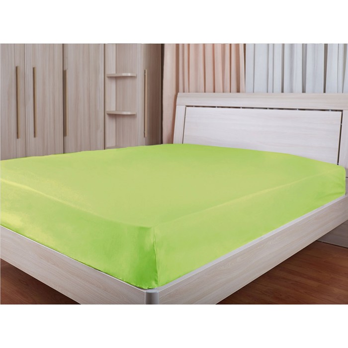 Простыня, размер 240х260 см, лайм, сатин